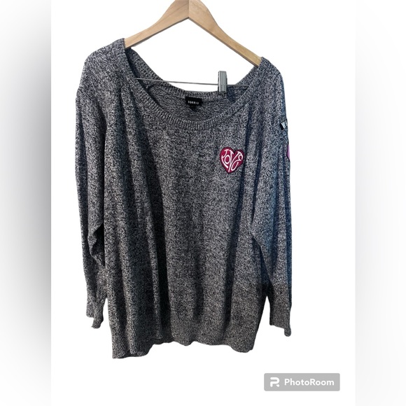 Torrid Marled Knit Patch Sweater Pullover In Black Gray Size 3X - Picture 3 of 8
